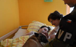 Vytoužená návštěva služebního psa v peřinách